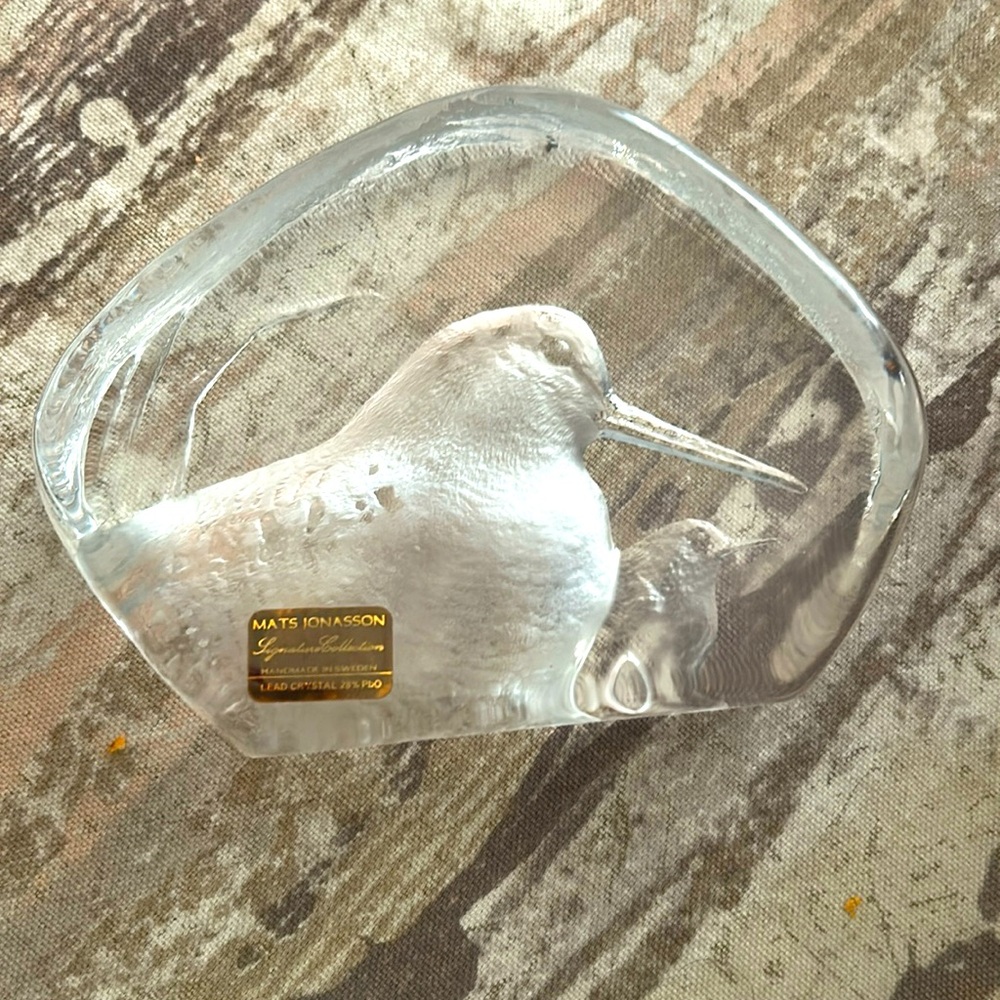 Vintage Authentic Mats Jonasson lead glass etched hummingbirds